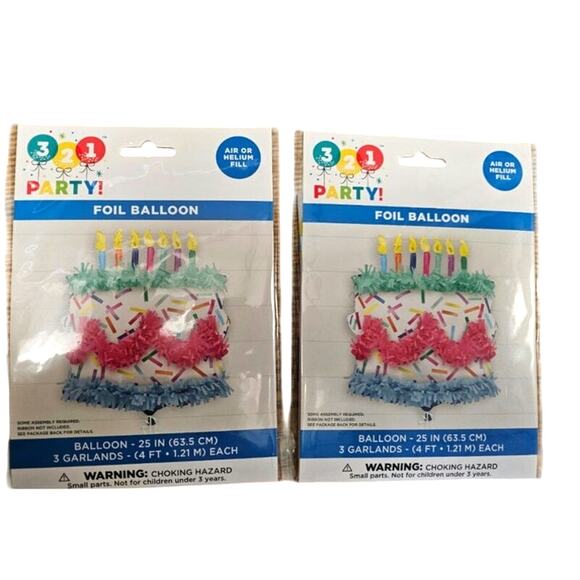 321 Party! Giant Foil Sprinkles Cake Shapes Balloon w/ Tissue Festoon 25" 2 PK - Picture 2 of 3